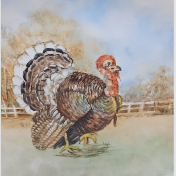 Antique Handpainted Porcelain Turkey Serving Platter Royal O & EG Austria LG 20" - Picture 2 of 7